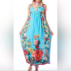 NWT ARATTA Floral Garden Dress 100% Viscose Blue Floral Size XL